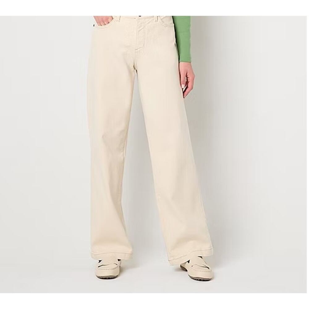 St John 6 Wide Leg Cream Denim Casual Pants Jeans 29" inseam Luxury Designer